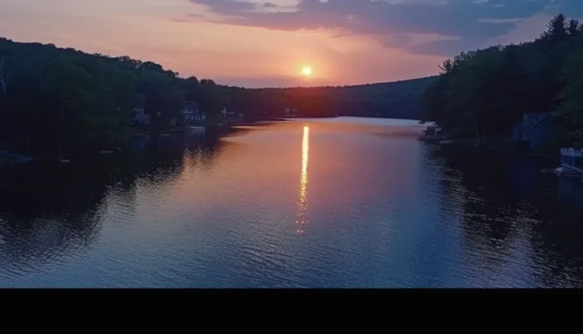 a serene sunset over a picturesque lake in watertown, ct.