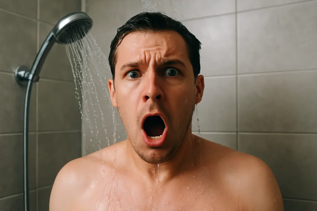 man in cold shower