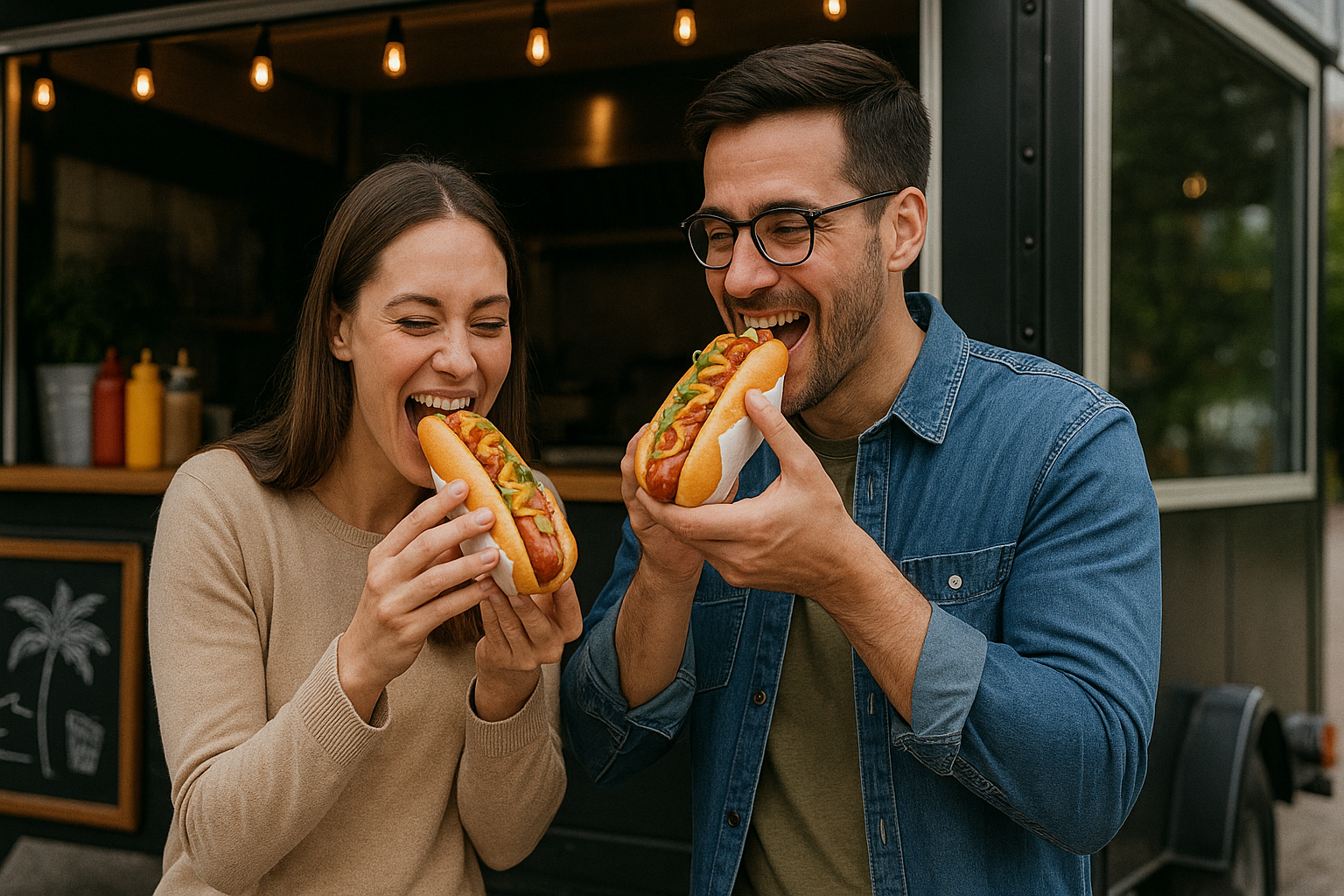 couple eating hot dogs at Denmo's in Southbury CT